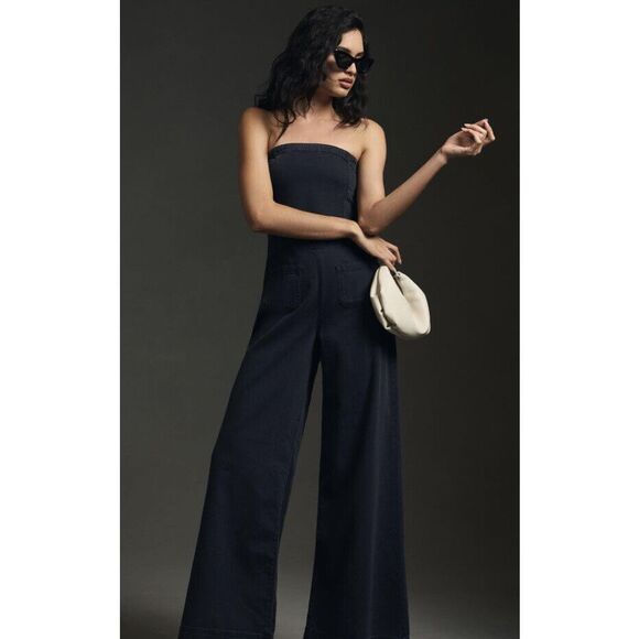 Anthropologie Pilcro Strapless Polished Wide-Leg Denim Jumpsuit $179 - Picture 1 of 8